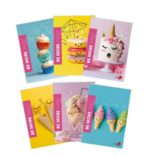 BE MORE SWEET MAXI QUADERNO PUNTO METALLICO 100GR 210X297 mm A4 48 FOGLI A RIGHE 0A FANTASIE ASSORTITE CONF 10 Pz.